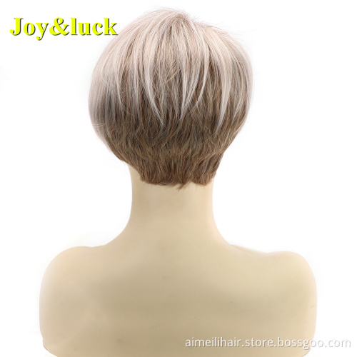 Linen Blond Wig For Women Wholesale Wigs With Side Bangs Party Ombre Color Natural Straight Short Synthetic Ladies Hair Wigs